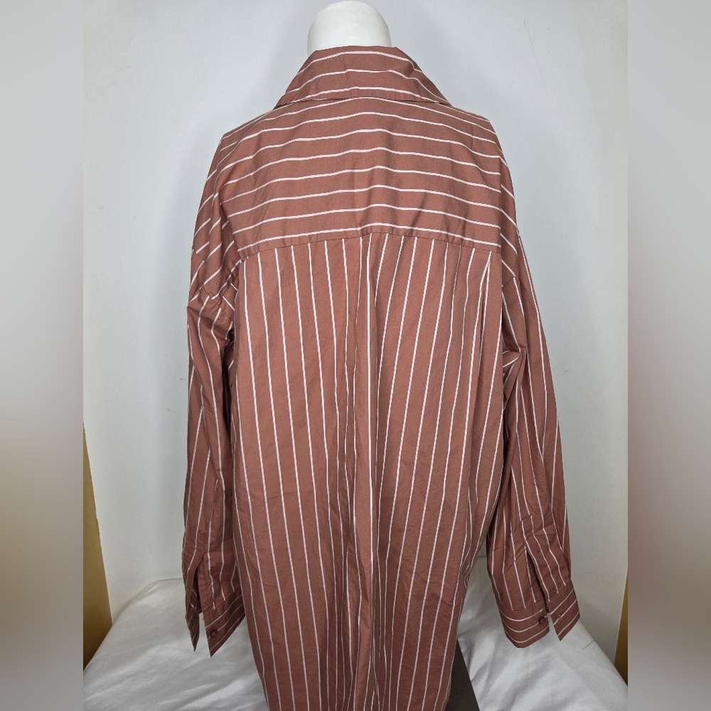 A New Day Size XL Striped Oversized Shirt Brown W/babypink Stripes - Picture 2 of 12